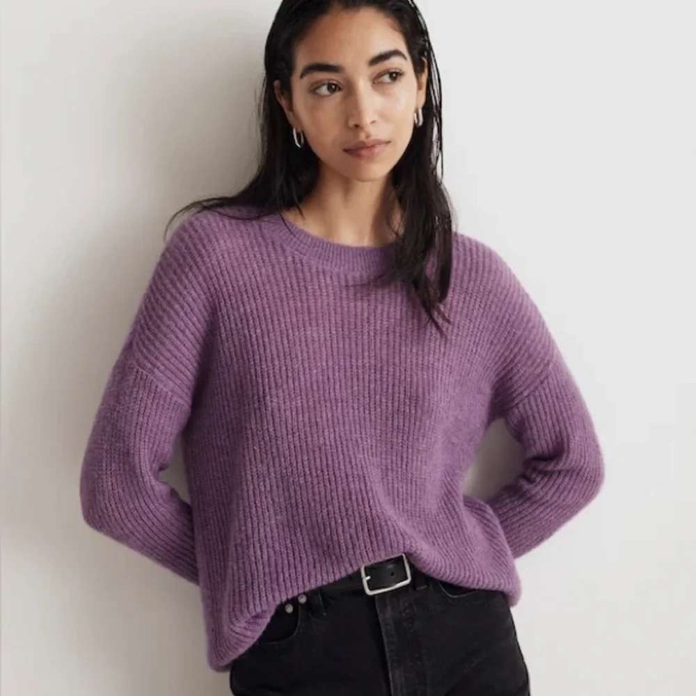 Madewell Ribbed Purple Amethyst Crewneck Sweater L‎ Preppy Cropped Minimalist